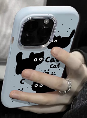中令适用华为OPPO荣耀vivo一加日韩ins小黑猫手机壳iPhone16promax女小米15/11硅胶磨砂mate70苹果14/12/s20