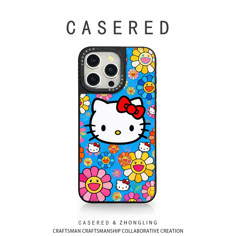 CASERED太阳花kt猫适用于苹果17手机壳新款小米15华为pura80黑框vivo荣耀iPhone16promax/13OPPO14羊皮三星,3C数码配件,手机保护套/壳,淘宝优惠券,粉丝福利购,淘宝优惠卷