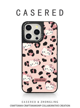 CASERED豹纹凯蒂头像适用于小米17手机壳新款OPPOreno15华为mate70硅胶vivo荣耀苹果16promax/132羊皮三星s24