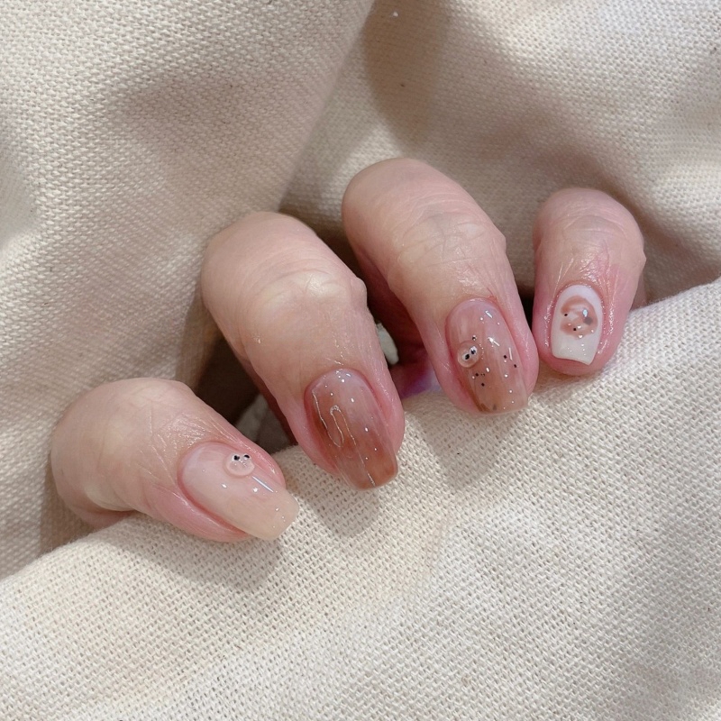 小精灵/可爱糯叽叽系列秋冬美拉德风手工穿戴甲晕染渐变撞色美甲