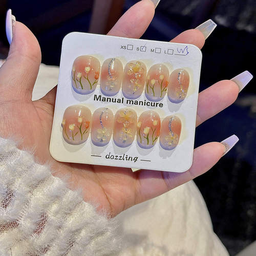 花丛间|美式甜心立体小花手工定制美甲郁金香锦簇手绘晕染穿戴甲