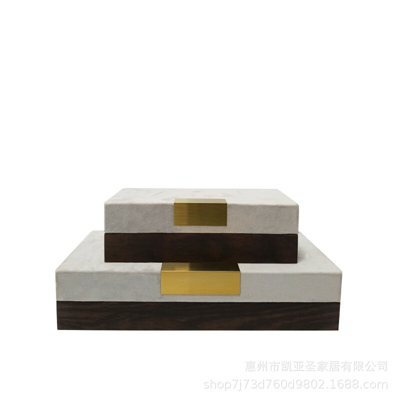 轻奢简约创意皮革绒布拼接饰品盒卧室梳妆台玄关收纳盒装饰品摆设