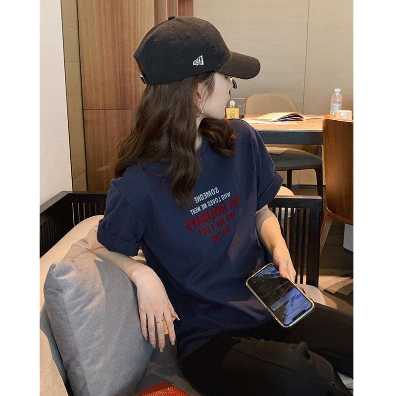 韩国2026春夏新蓝色短袖t恤女宽松韩版港风chic打底上衣潮ins大尺