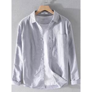 香港纯棉长袖衬衫男士柔软水洗牛津纺休闲打底百搭宽松纯色衬衣寸