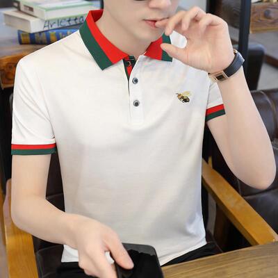 男士短袖t恤棉质韩版潮流新款小蜜蜂刺绣polo衫男修身夏季半袖