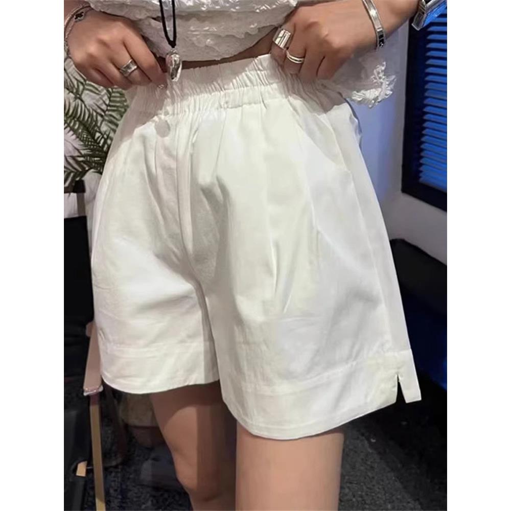 白色阔腿短裤女春夏薄款大码胖mm高腰宽松显瘦松紧腰百搭休闲中裤
