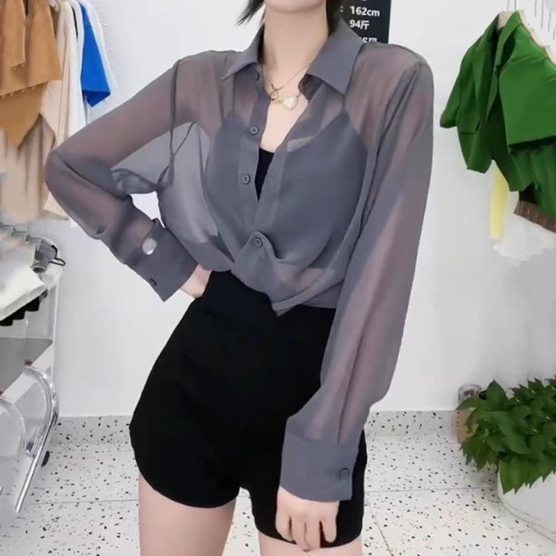 冰丝薄款防晒衣女夏季设计感小众网纱透气雪纺衬衫外搭空调衫上衣