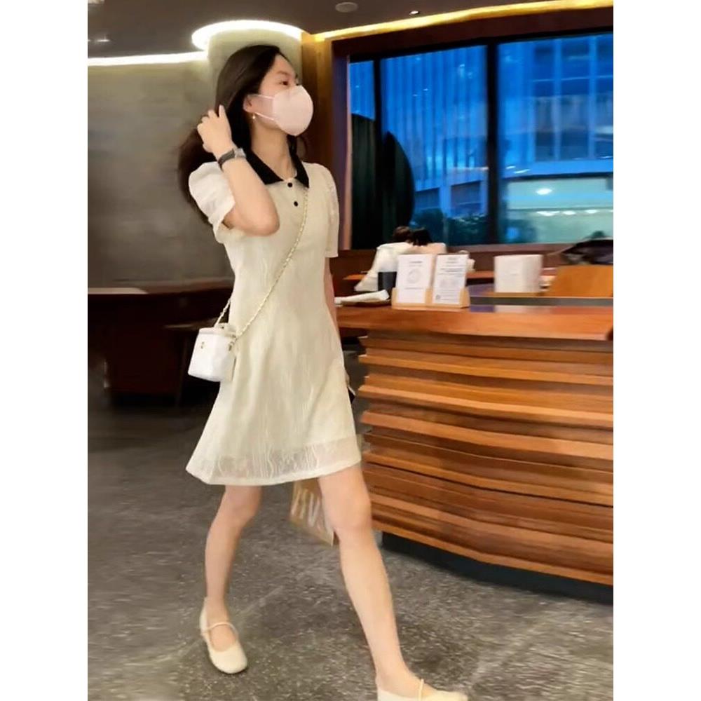 FAshi 法式娃娃领小个子白色连衣裙女夏季甜美温柔宽松减龄短裙子