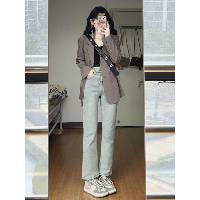 复古牛仔裤女春秋高腰直筒2026新款小个子九分烟管显瘦阔腿裤法棍