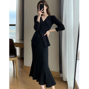 FAshi 2024新款秋冬季洋气搭配一整套轻熟御姐风两件套装鱼尾裙子