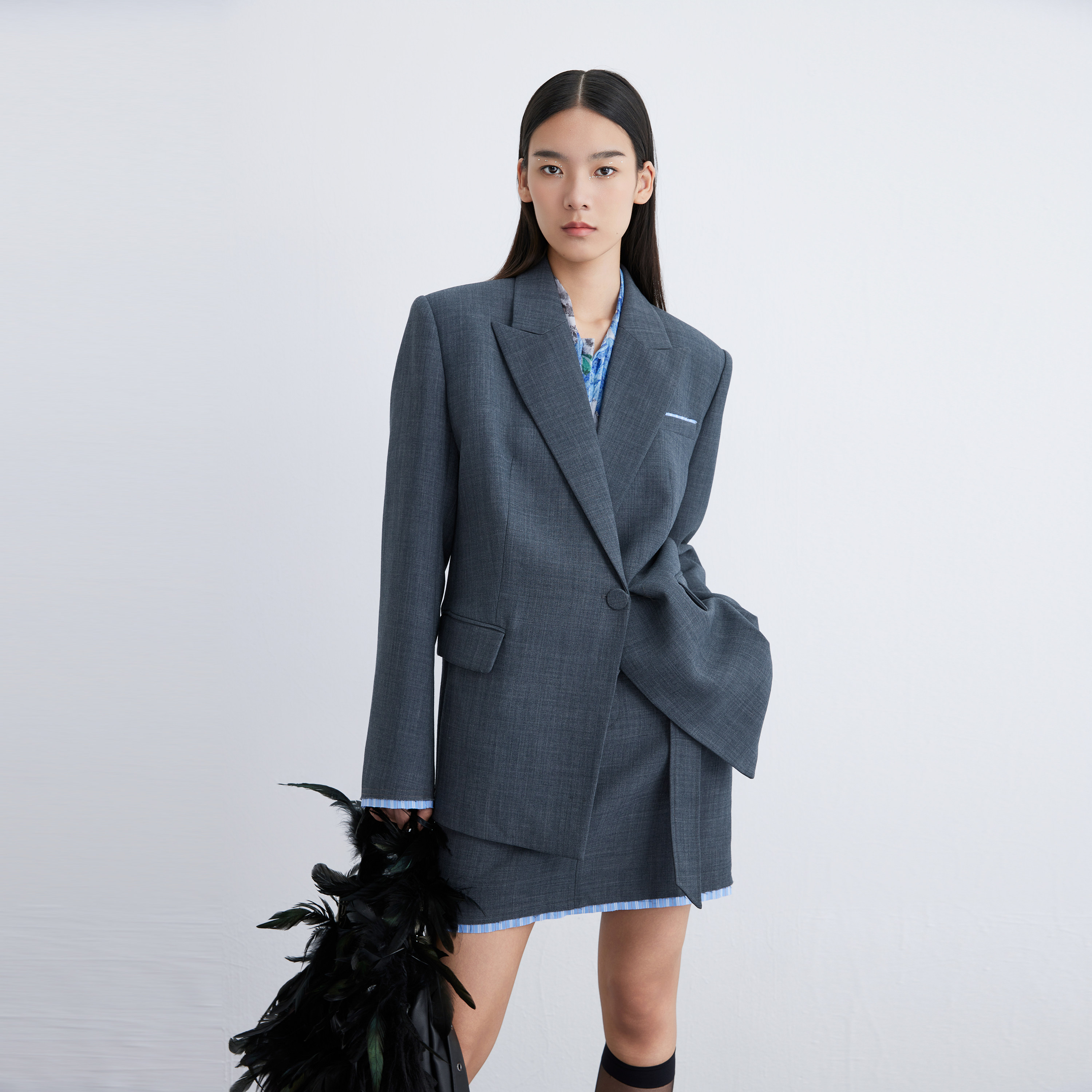 SEJIE色孑 星辰玫瑰高智感新款高级设计感女士灰色休闲西装外套女