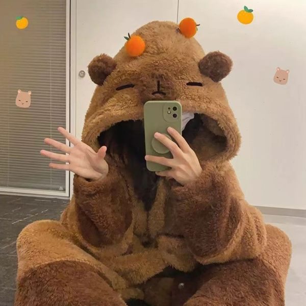 睡袍可爱少拉萌超季卡秋冬连体儿巴套装加绒加厚珊瑚绒皮睡衣水豚