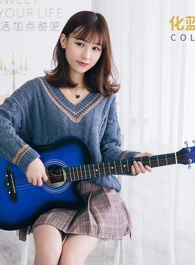 蓝色38寸民谣t木吉他初学者学生练习乐器