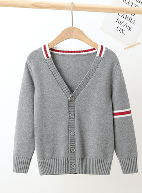 女童开衫毛衣儿童小学p生幼儿园男童针织校服灰色大童男孩女孩外