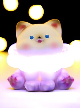喵呜小花灯摆件 创意可爱小夜灯 卧室床头灯树脂工艺办公桌面装饰