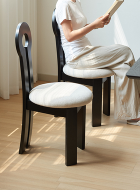 实木餐椅家用软包靠背椅复古风黑色化妆凳客厅吃饭凳Y子创意餐桌