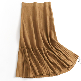 V757纯色显瘦修身 23淑女裙针织W长裙半身裙腰裙 高腰A字裙秋冬新款