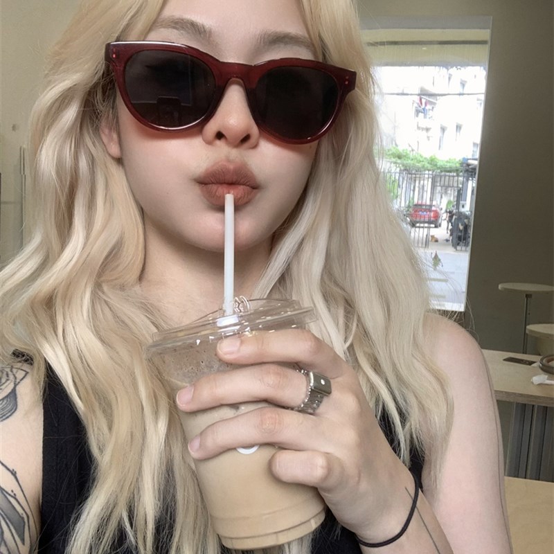 【金发魔女】韩版百搭复古暗红框墨镜女时髦辣妹夏季遮阳眼镜24新