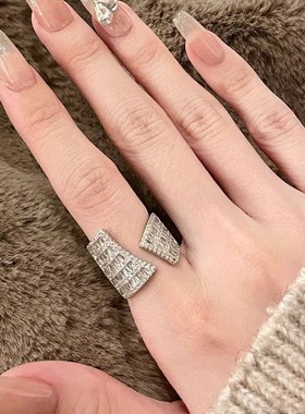 交叉镶钻锆d石戒指女个性时尚轻奢气质百搭开口食指戒高级感指环