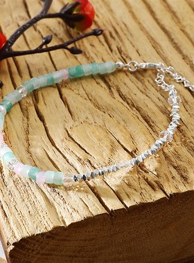 小众设计高级感碎银子东夷绿圆珠形串珠项K链新中式复古串珠锁骨