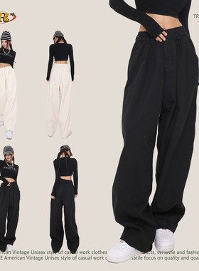 OREETA丨cityboy复古日系阔腿牛仔裤女宽松山本裤女黑色牛仔裤男