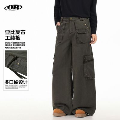 OREETA丨多口袋复古水洗工装裤男女可穿潮牌高街宽松阔腿休闲裤