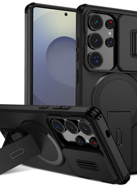 适用三星s25ultra手机壳大视窗磁吸s24fe滑盖镜头s23+带支架s26plus全包防摔Galaxy保护套A36十A17外壳简约