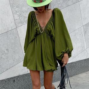 欧美性感V领露背长袖连衣裙短裙 Chic Sexy Backless Mini Dress