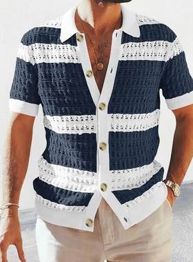 Loose Short Sleeve Buttoned Lapel Knit Cardigans Men Clothes