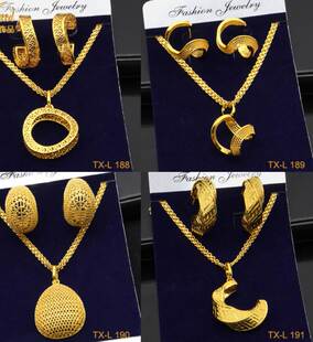 24K gold-plated two-piece copper jewelry set necklace earrin