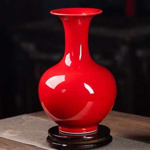 中国红花瓶陶瓷器插花器家居客厅小瓷瓶摆件结婚装 饰品