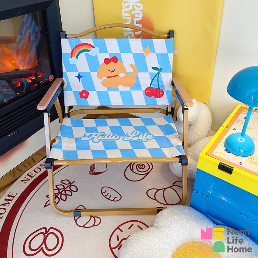 户外折叠椅便携式露营椅子克米特蓝白格野餐野营装备钓鱼凳子马扎