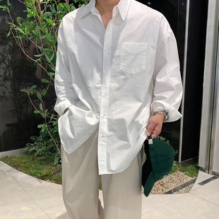 日系少年感穿搭小众设计宽松翻领衬衣外套 男生2024新款 白衬衫 长袖