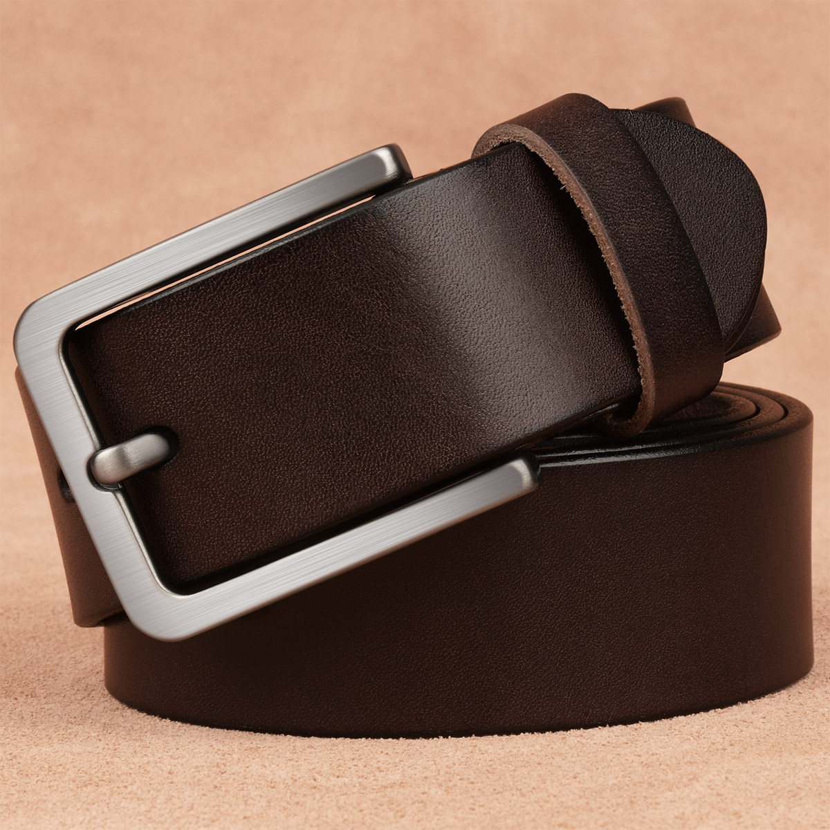 2024新款纯头层单层牛皮皮带针扣男士真皮裤腰带休闲简约男款正品