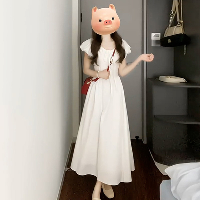 高级感法式白色连衣裙子