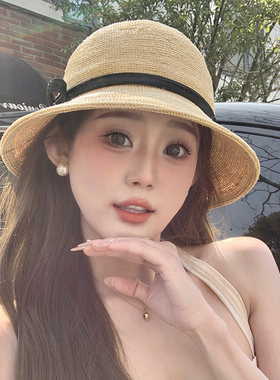 拉菲草帽女夏季2024新款出游大檐沙滩帽防晒防紫外线遮阳帽渔夫帽