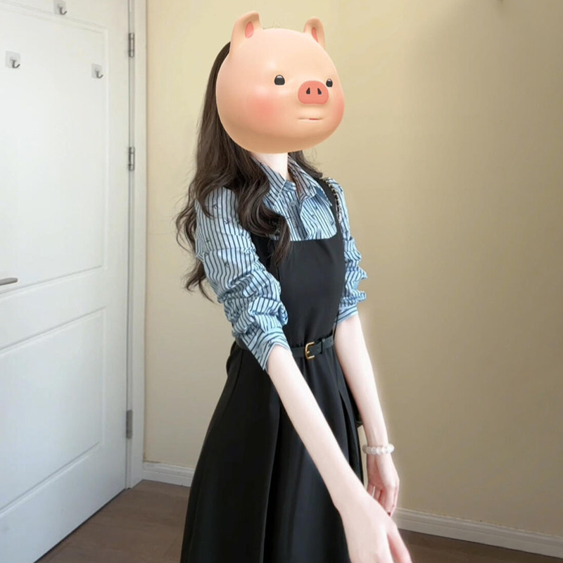 法式学院风假两件长袖连