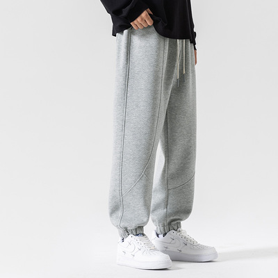 WOODSOON男士卫裤春秋新款工装束脚长裤冬季加绒重磅休闲男生裤子