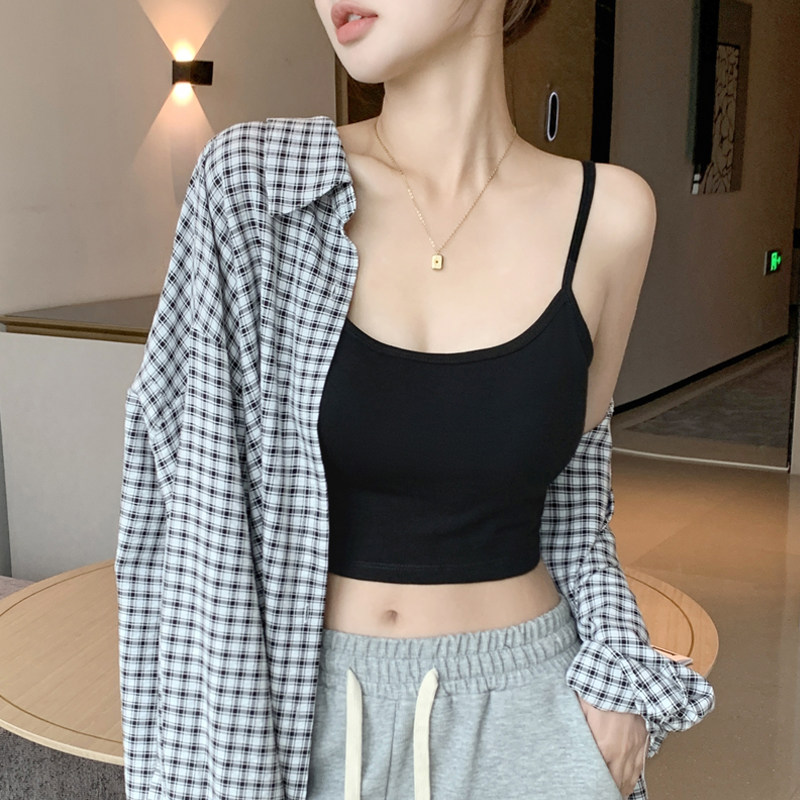 纯棉黑色小吊带背心女夏内搭露背美背小众外穿遮副乳纯欲打底上衣