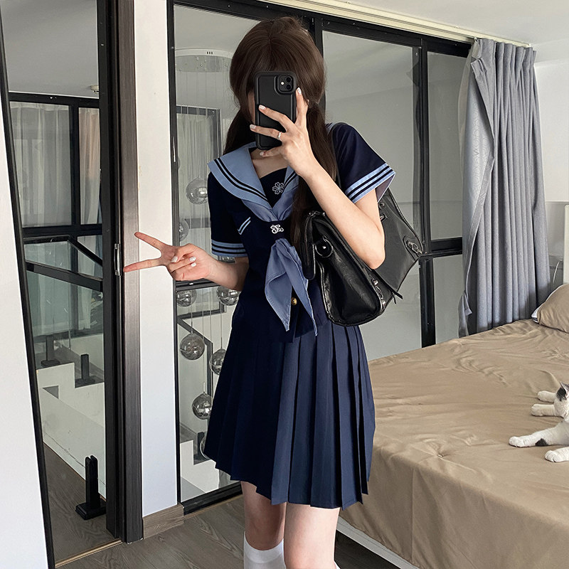 原创星海一粟水手服jk制服基础款套装学院风百褶短裙夏季半身裙子