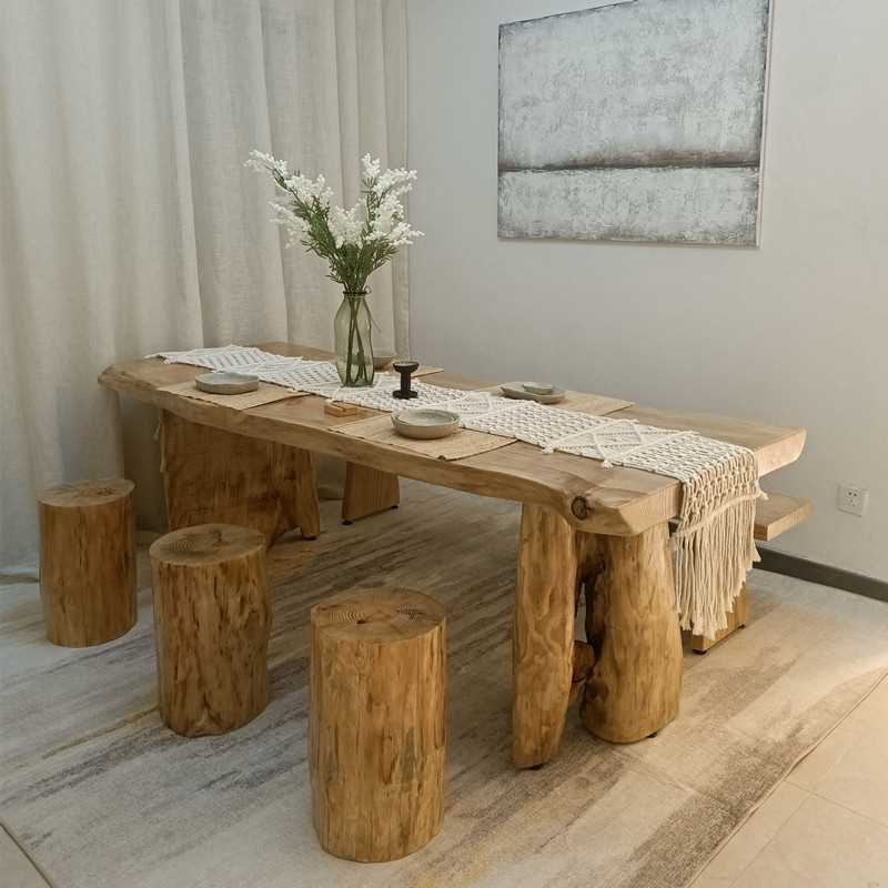 现代简约实木餐桌椅组合吃饭桌子长方形展示桌原木饭桌办公泡茶桌
