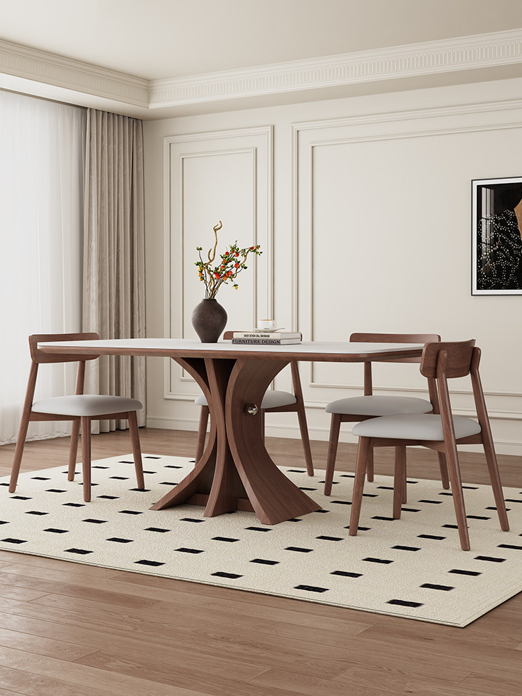 明江轩家居2025新休闲覆古风格矩形板岩实木餐桌和椅子组合家居桌,住宅家具,岩板餐桌,淘宝优惠券,粉丝福利购,淘宝优惠卷