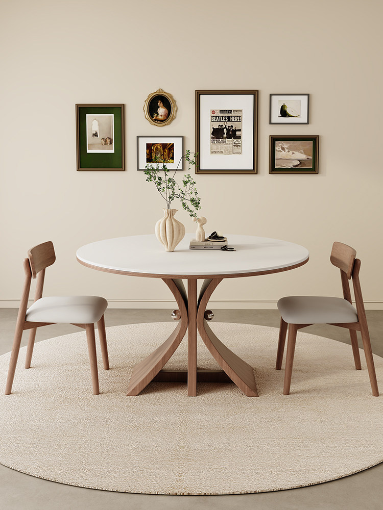 明江轩之家2022新休闲覆古风格圆板实木餐桌和椅子组合家庭圆桌,住宅家具,岩板餐桌,淘宝优惠券,粉丝福利购,淘宝优惠卷