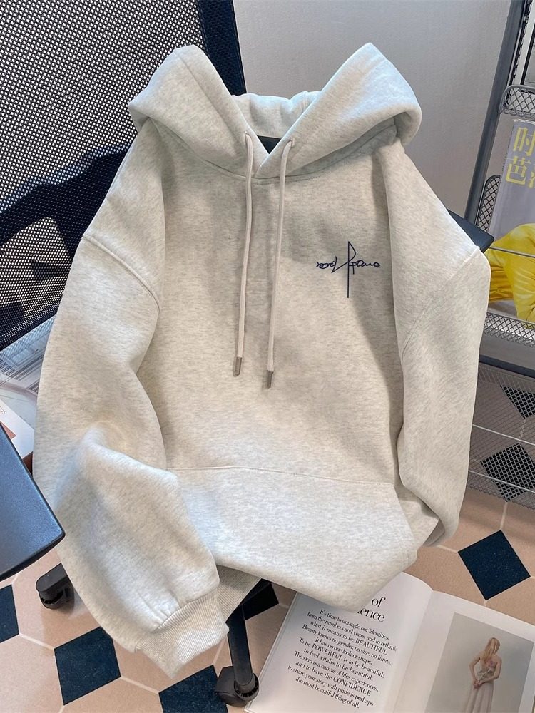 This year's popular new simple letter hoodie, women's autumn and winter fleece, couple wear, with a high-end look, super good-looking top