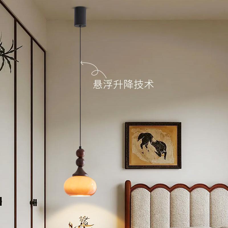法式复古中古风卧室床头魔豆小吊灯美式餐厅实木吧台吊线灯