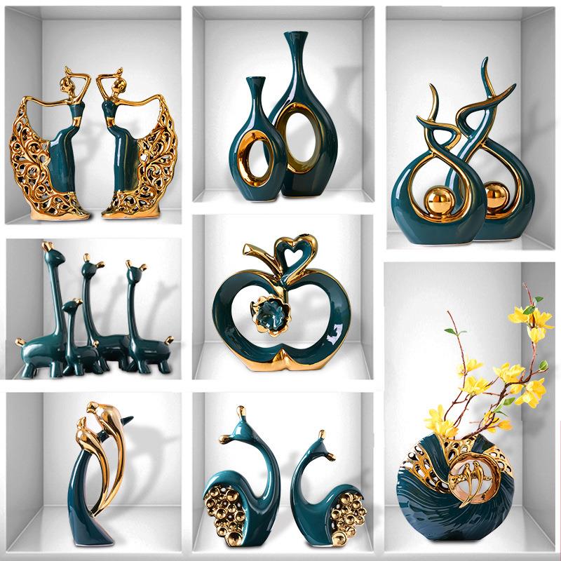 现代轻奢软装摆件家居客厅电视柜酒柜创意装饰欧式玄关陶瓷摆件