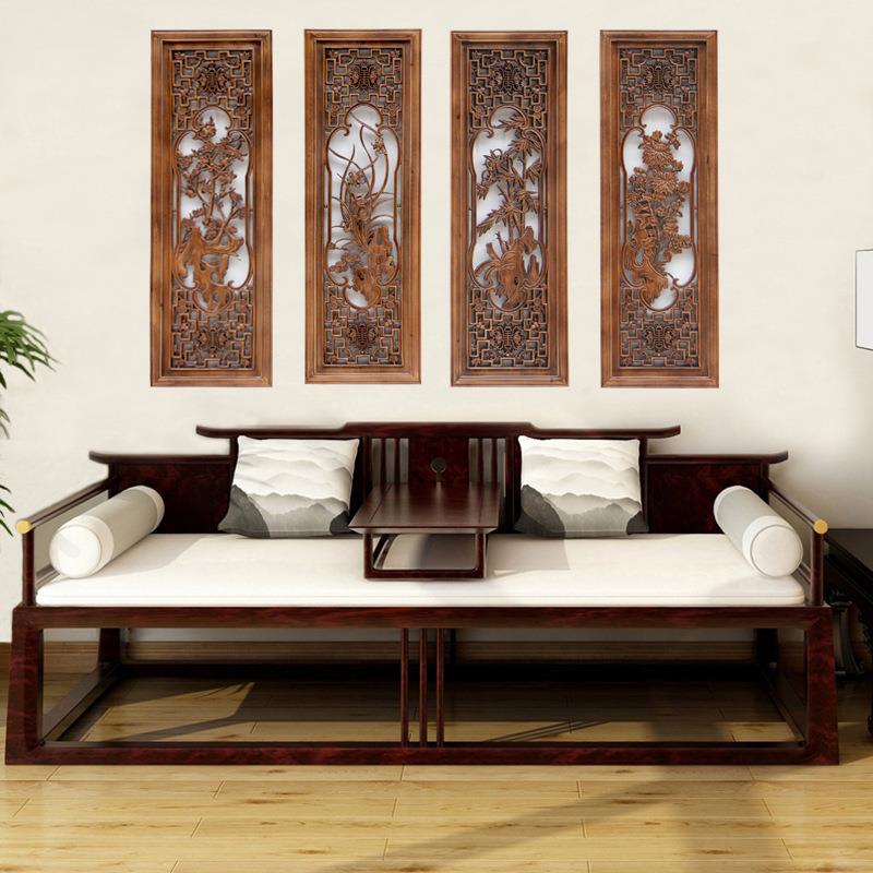 5ZW东阳木雕挂件客厅背景沙发壁挂实木香樟工艺品梅兰竹菊条屏装