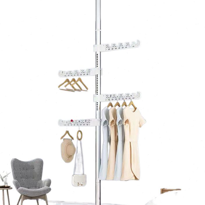 .顶天立地晾衣架家用落地衣帽架卧室内伸缩杆免打孔阳台晒挂衣架