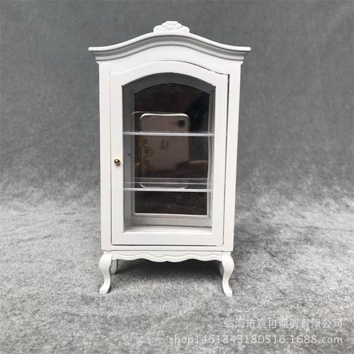 1:12娃娃屋DOLLHOUSE模型屋迷你家具配件纯白弧顶珍藏柜子亮柜