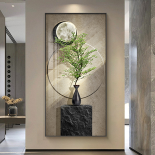 入户玄关装饰画 画高级感玄幻客厅走廊背景壁画 画新中式绿植过道